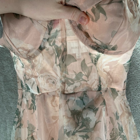 Maniju Floral Dress Women's Medium Blush Sheer Corset Slit Maxi Cottage Whimsy - Picture 6 of 13